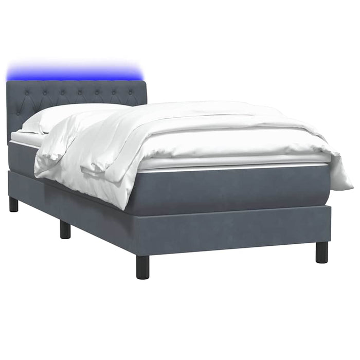 Pat cu arcuri cu saltea și LED, gri închis, 100x220 cm, catifea WALTI