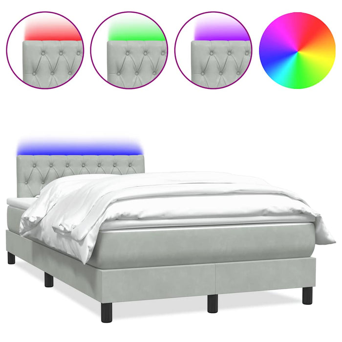 Pat cu arcuri cu saltea și LED, gri deschis, 120x220 cm, catifea WALTI