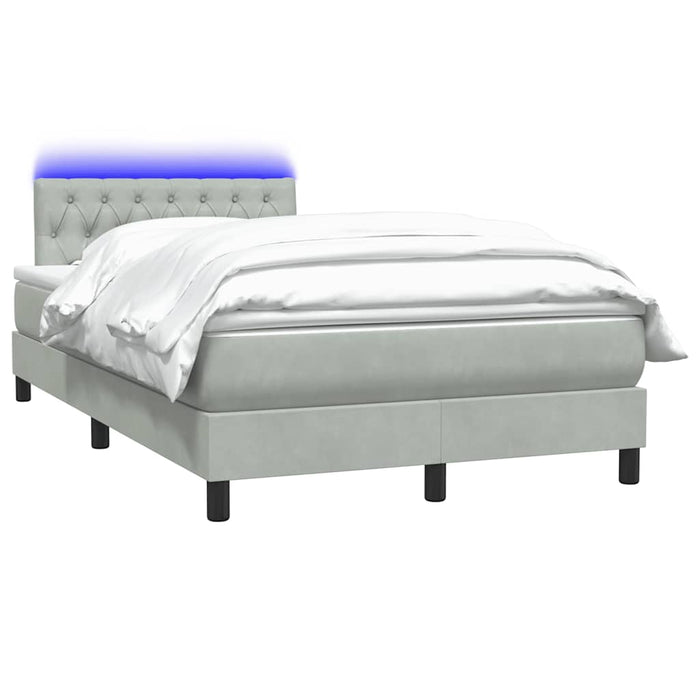 Pat cu arcuri cu saltea și LED, gri deschis, 120x220 cm, catifea WALTI