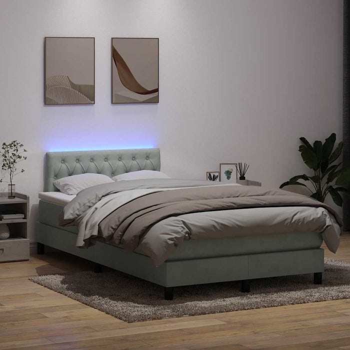 Pat cu arcuri cu saltea și LED, gri deschis, 120x220 cm, catifea WALTI