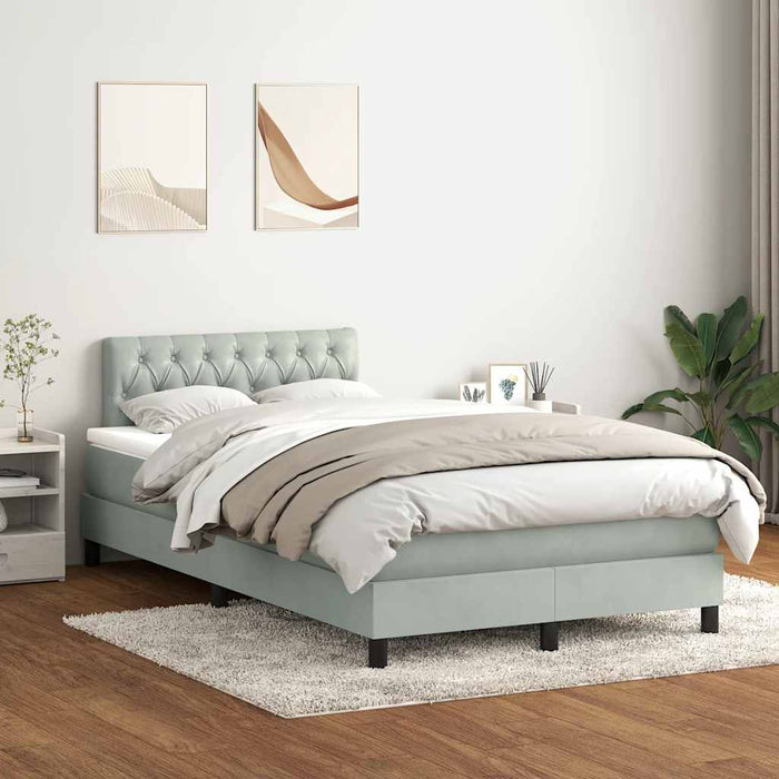 Pat cu arcuri cu saltea și LED, gri deschis, 120x220 cm, catifea WALTI