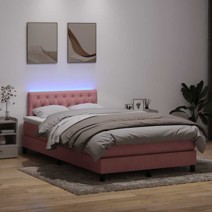 Pat cu arcuri cu saltea și LED, roz, 120x220 cm, catifea WALTI