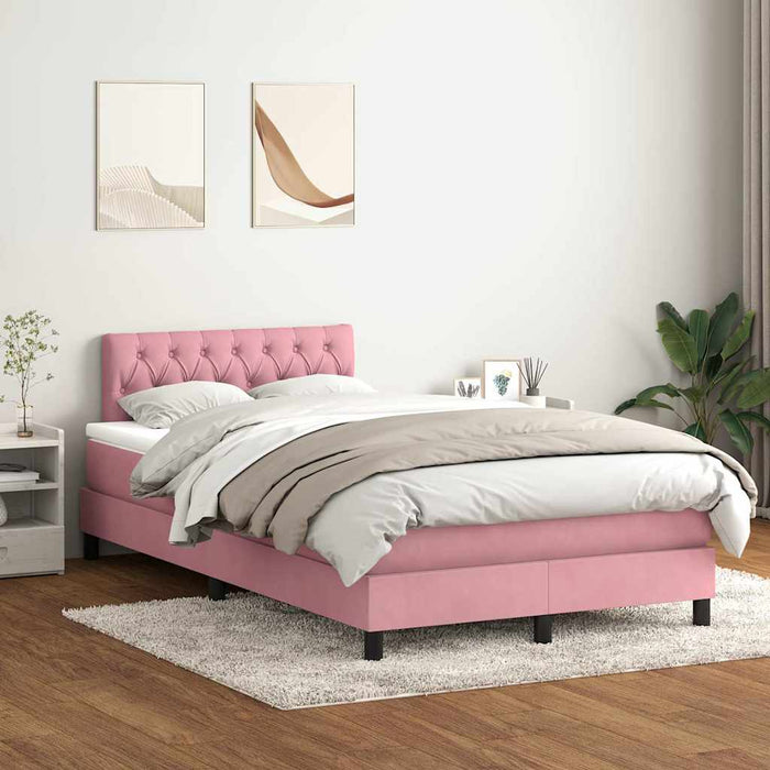 Pat cu arcuri cu saltea și LED, roz, 120x220 cm, catifea WALTI
