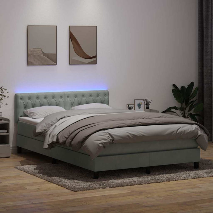 Pat cu arcuri cu saltea și LED, gri deschis, 160x220 cm, catifea - WALTI WALTI