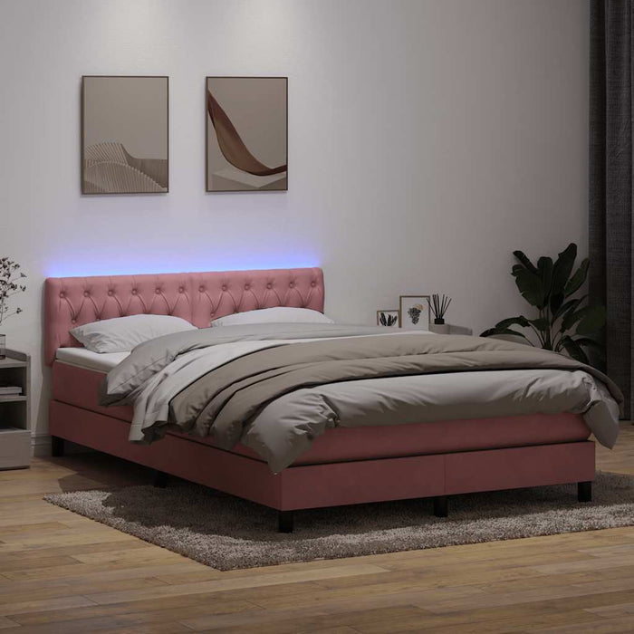 Pat cu arcuri cu saltea și LED, roz, 160x220 cm, catifea WALTI