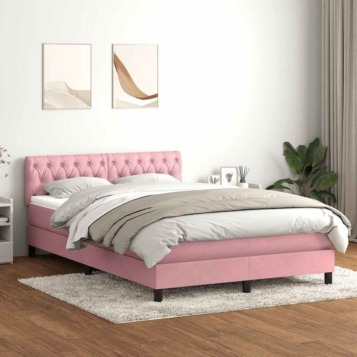 Pat cu arcuri cu saltea și LED, roz, 160x220 cm, catifea WALTI