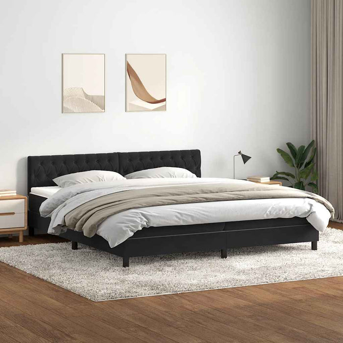 Pat cu arcuri cu saltea și LED, negru, 200x220 cm, catifea WALTI