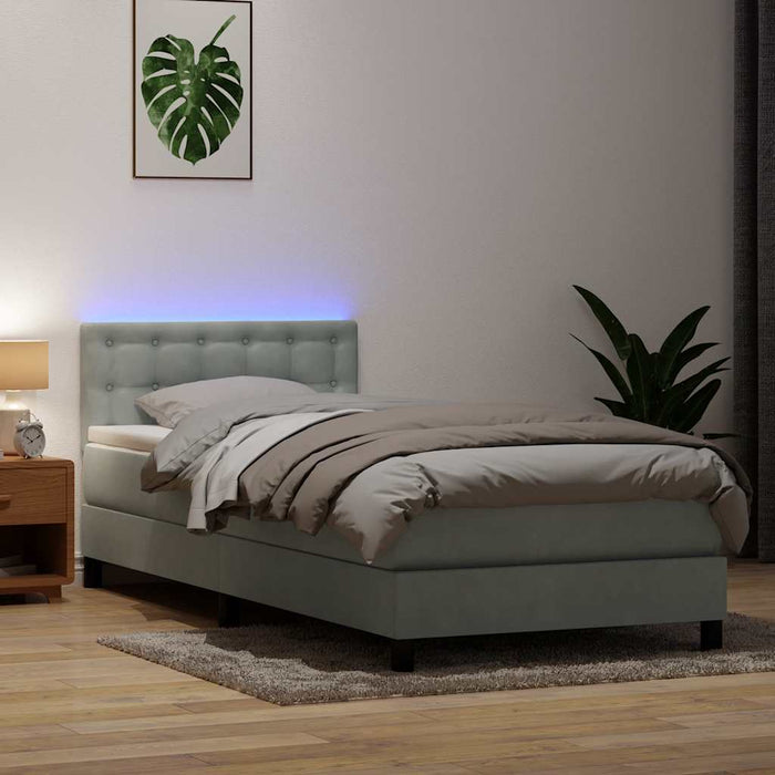Pat cu arcuri cu saltea și LED, gri deschis, 80x210 cm, catifea - WALTI WALTI