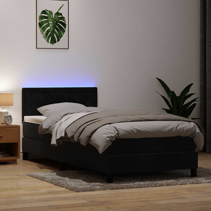 Pat cu arcuri cu saltea și LED, negru, 90x210 cm, catifea - WALTI WALTI