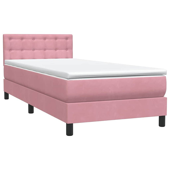 Pat cu arcuri cu saltea și LED, roz, 90x210 cm, catifea WALTI