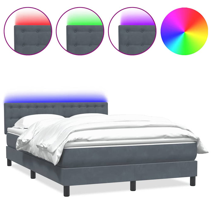 Pat cu arcuri cu saltea și LED, gri închis, 140x210 cm, catifea WALTI