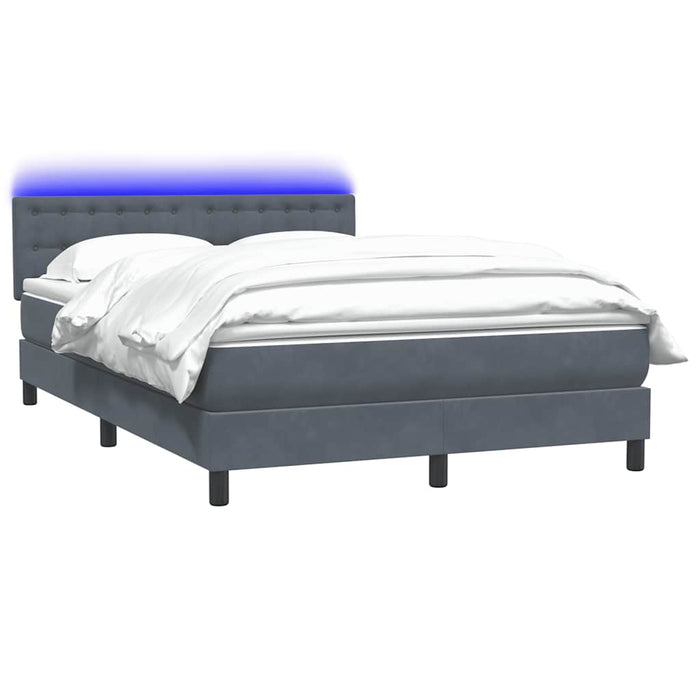 Pat cu arcuri cu saltea și LED, gri închis, 140x210 cm, catifea WALTI
