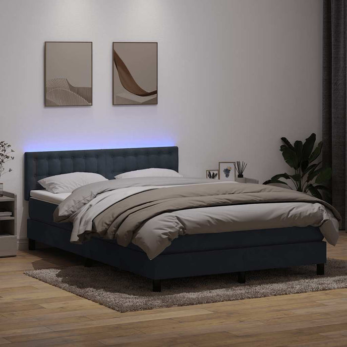 Pat cu arcuri cu saltea și LED, gri închis, 140x210 cm, catifea WALTI