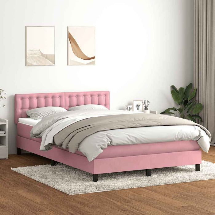 Pat cu arcuri cu saltea și LED, roz, 140x210 cm, catifea WALTI