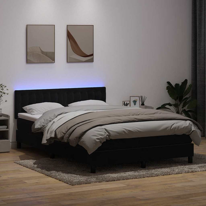 Pat cu arcuri cu saltea și LED, negru, 160x210 cm, catifea WALTI