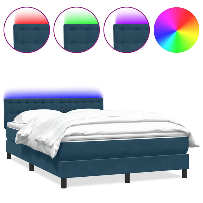 Pat cu arcuri cu saltea și LED, albastru închis, 160x210 cm, catifea WALTI