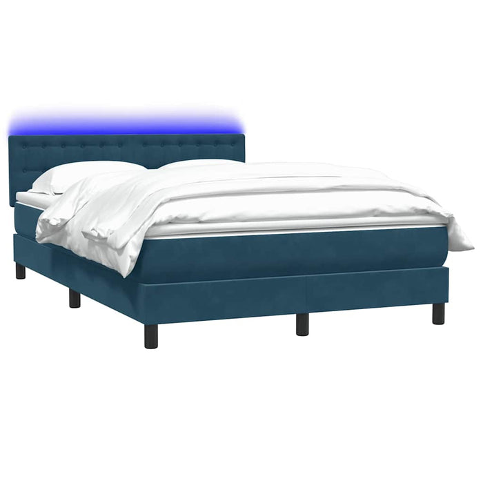 Pat cu arcuri cu saltea și LED, albastru închis, 160x210 cm, catifea WALTI