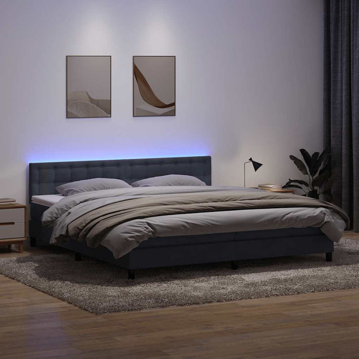 Pat cu arcuri cu saltea și LED, gri închis, 180x210 cm, catifea WALTI