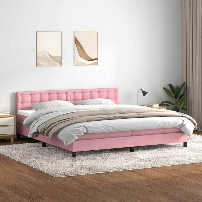 Pat cu arcuri cu saltea și LED, roz, 180x210 cm, catifea WALTI