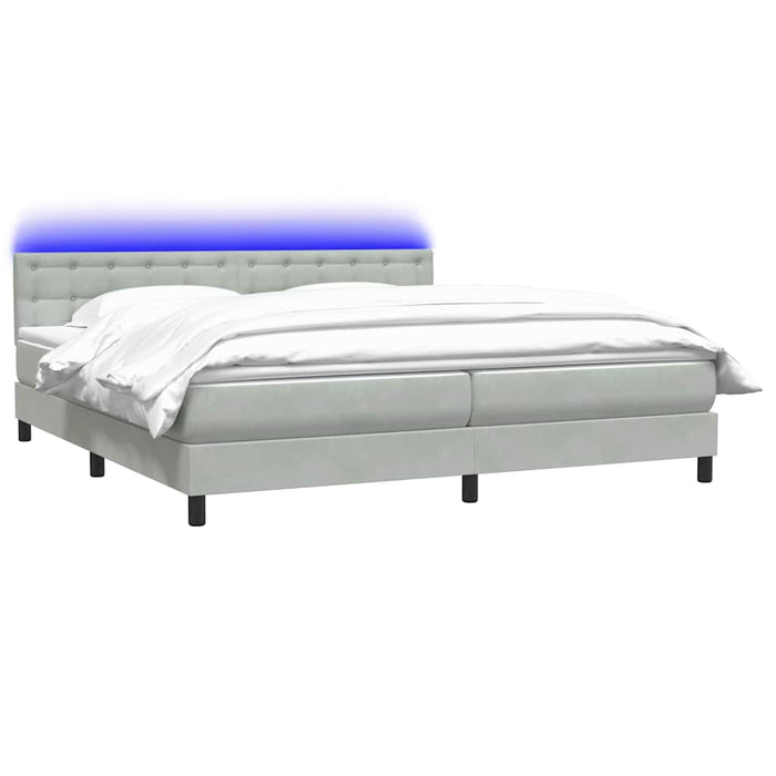 Pat cu arcuri cu saltea și LED, gri deschis, 200x210 cm, catifea WALTI