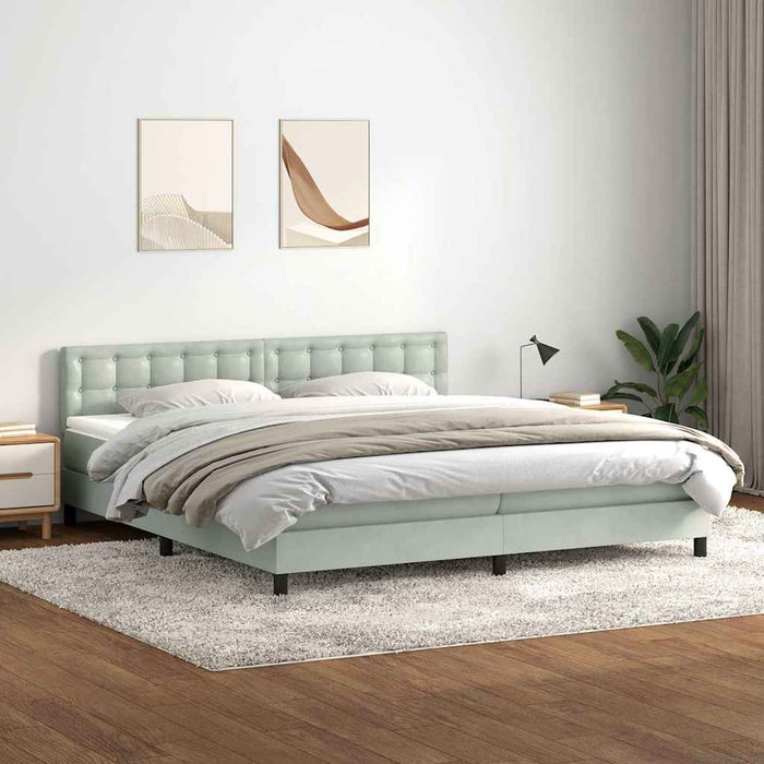 Pat cu arcuri cu saltea și LED, gri deschis, 200x210 cm, catifea WALTI