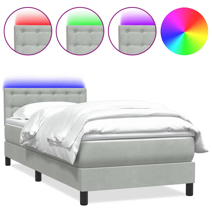Pat cu arcuri cu saltea și LED, gri deschis, 80x220 cm, catifea WALTI