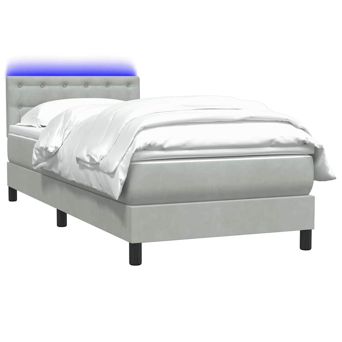 Pat cu arcuri cu saltea și LED, gri deschis, 80x220 cm, catifea WALTI