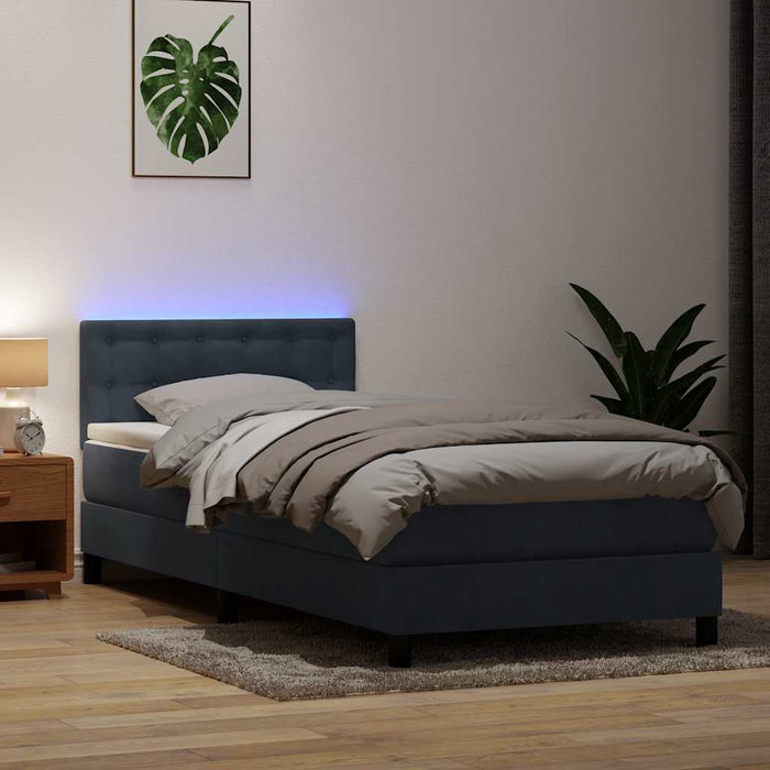Pat cu arcuri cu saltea și LED, gri închis, 80x220 cm, catifea - WALTI WALTI