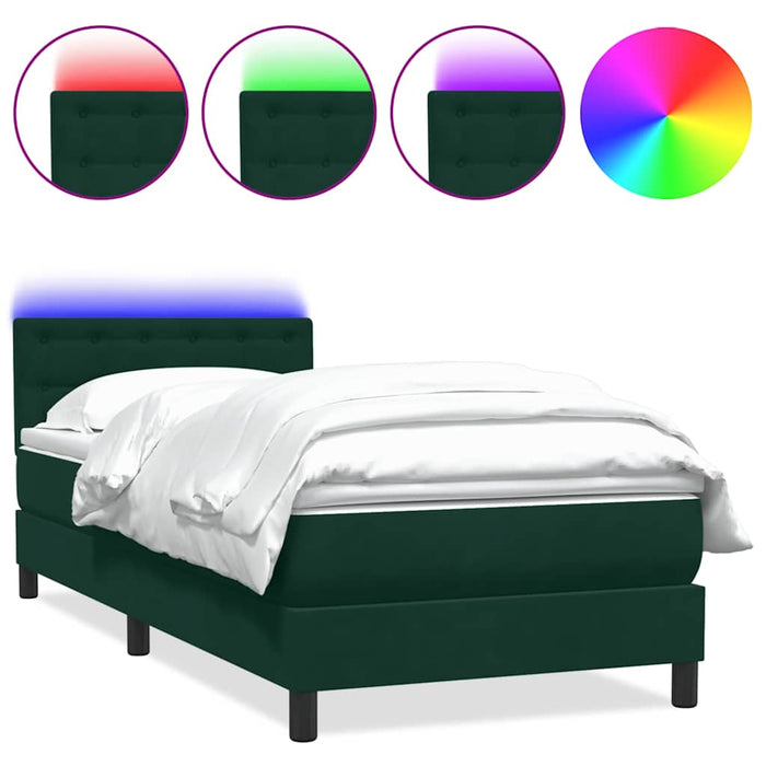 Pat cu arcuri cu saltea și LED, verde închis, 80x220 cm, catifea - WALTI WALTI