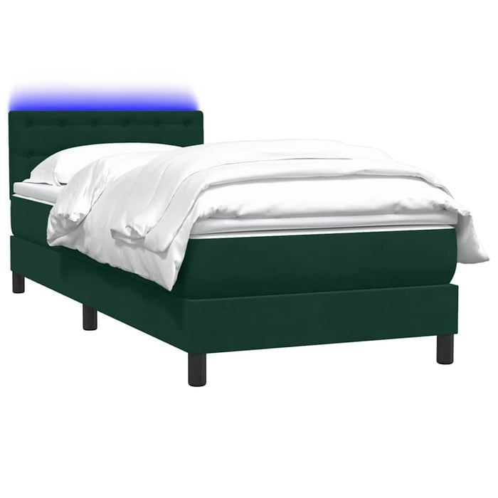 Pat cu arcuri cu saltea și LED, verde închis, 80x220 cm, catifea - WALTI WALTI