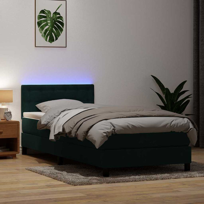 Pat cu arcuri cu saltea și LED, verde închis, 80x220 cm, catifea - WALTI WALTI