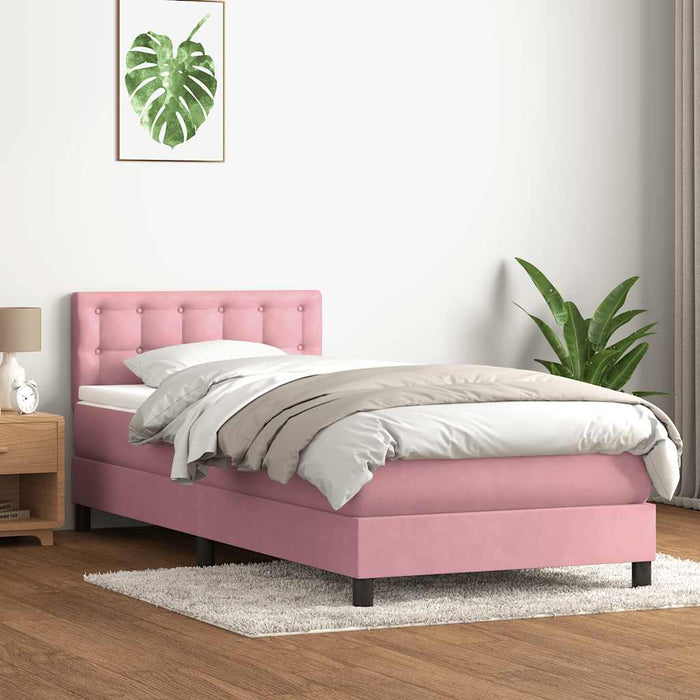 Pat cu arcuri cu saltea și LED, roz, 80x220 cm, catifea - WALTI WALTI