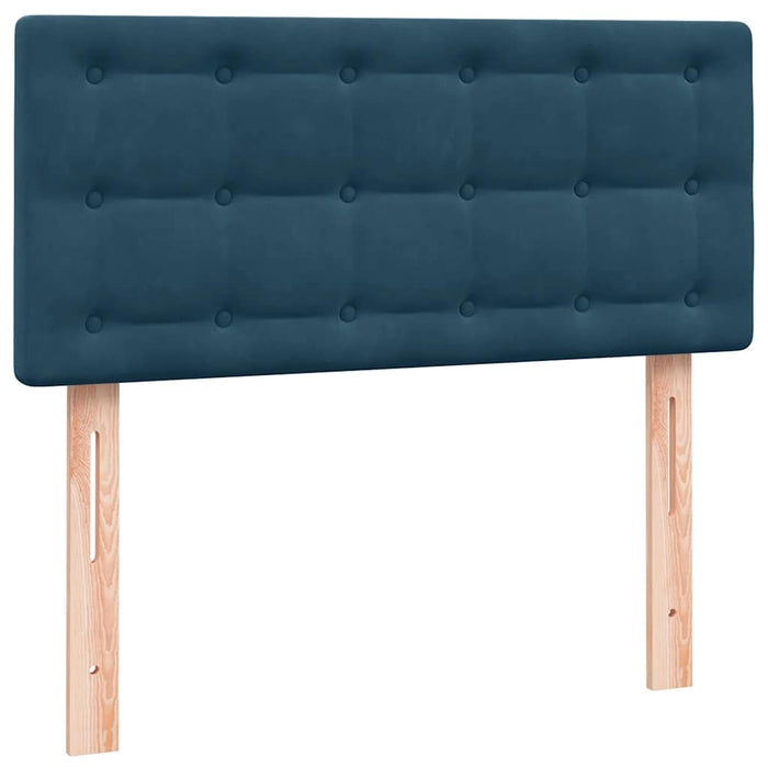 Pat cu arcuri cu saltea și LED, albastru închis, 90x220 cm, catifea WALTI