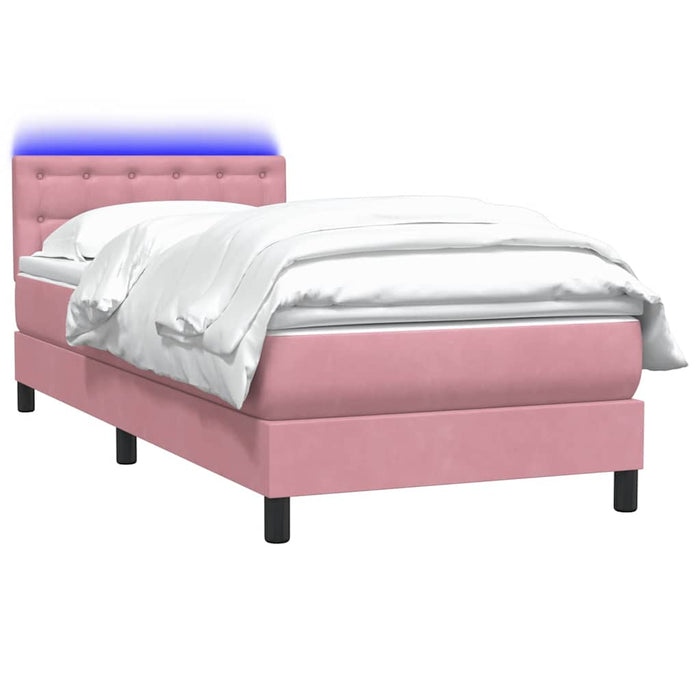 Pat cu arcuri cu saltea și LED, roz, 90x220 cm, catifea WALTI