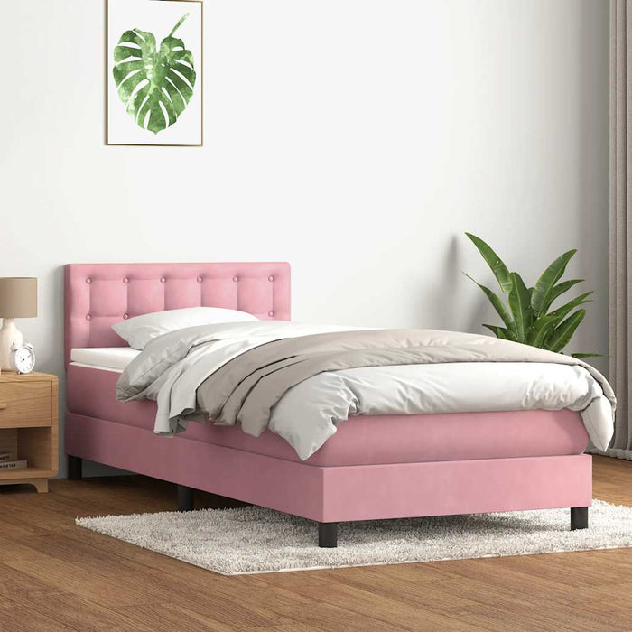 Pat cu arcuri cu saltea și LED, roz, 90x220 cm, catifea WALTI