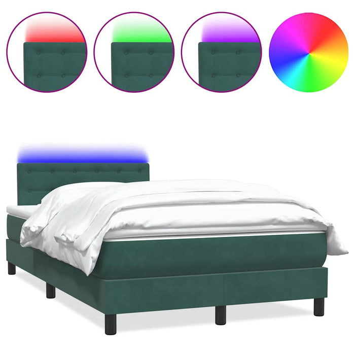 Pat cu arcuri cu saltea și LED, verde închis, 120x220 cm, catifea WALTI