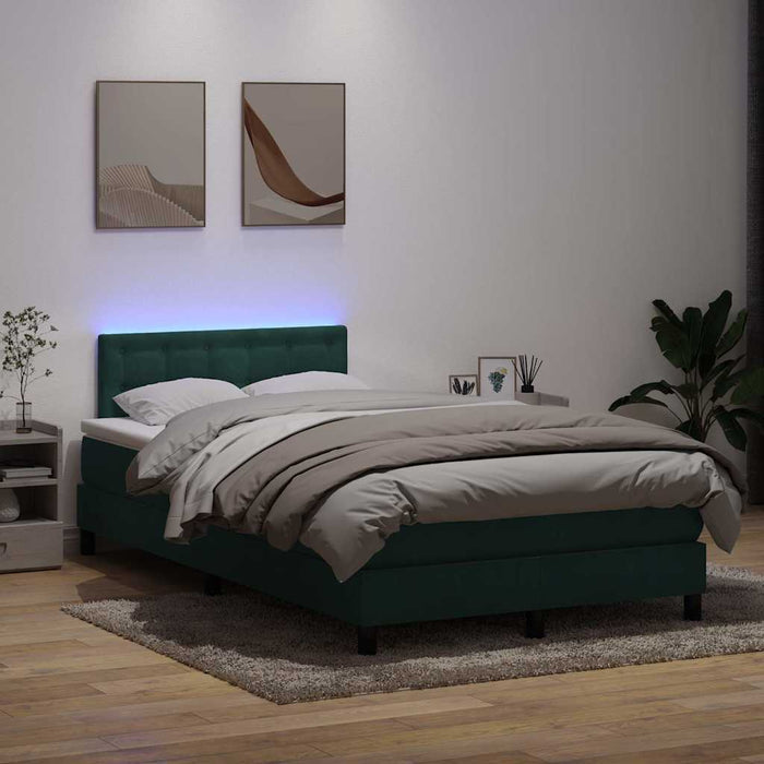 Pat cu arcuri cu saltea și LED, verde închis, 120x220 cm, catifea WALTI