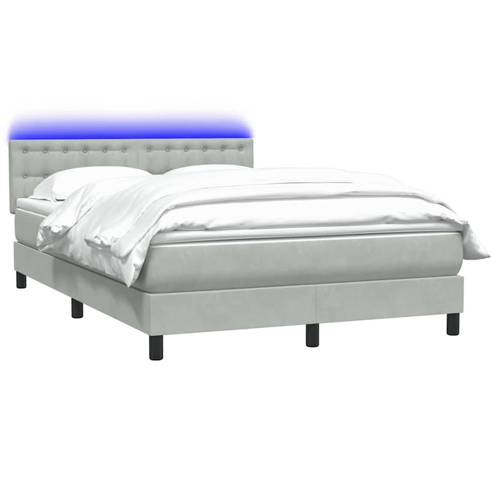 Pat cu arcuri cu saltea și LED, gri deschis, 160x220 cm, catifea WALTI