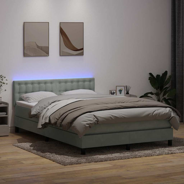 Pat cu arcuri cu saltea și LED, gri deschis, 160x220 cm, catifea WALTI