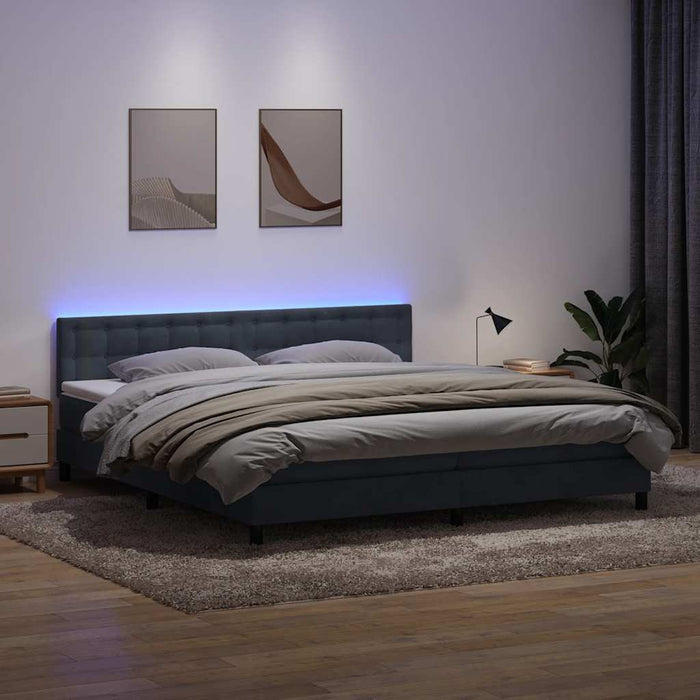 Pat cu arcuri cu saltea și LED, gri închis, 180x220 cm, catifea - WALTI WALTI