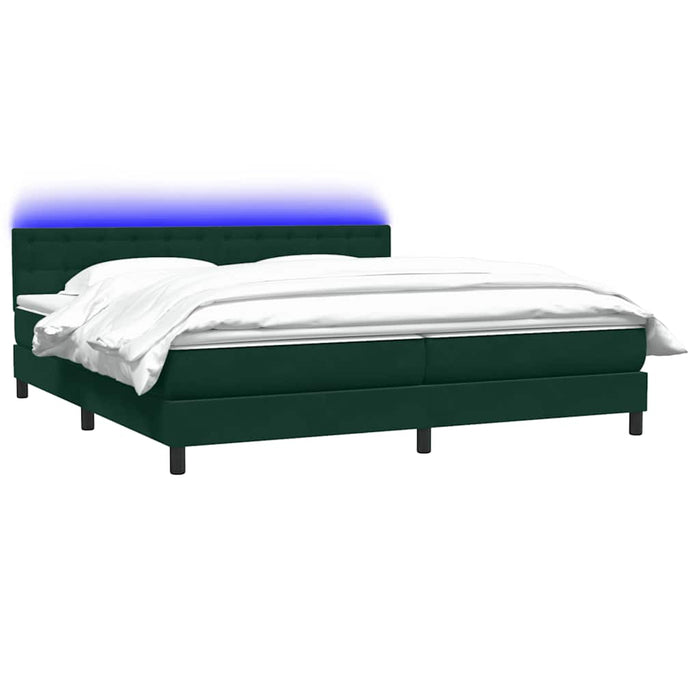 Pat cu arcuri cu saltea și LED, verde închis, 180x220 cm, catifea WALTI