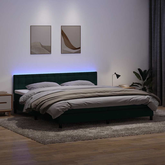 Pat cu arcuri cu saltea și LED, verde închis, 180x220 cm, catifea WALTI