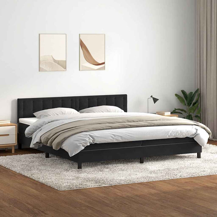 Pat cu arcuri cu saltea și LED, negru, 200x220 cm, catifea WALTI