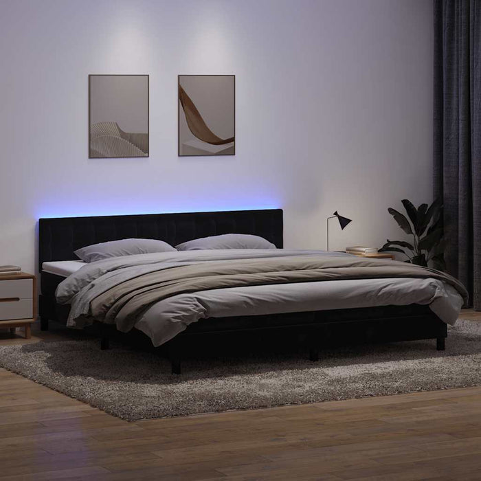 Pat cu arcuri cu saltea și LED, negru, 200x220 cm, catifea WALTI