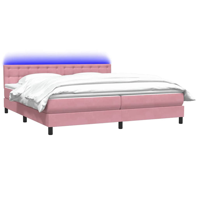 Pat cu arcuri cu saltea și LED, roz, 200x220 cm, catifea WALTI