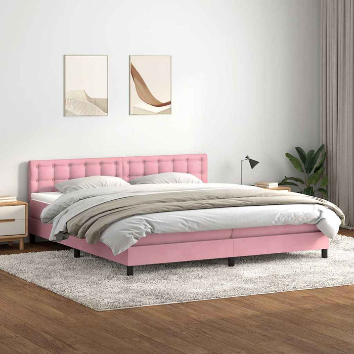 Pat cu arcuri cu saltea și LED, roz, 200x220 cm, catifea WALTI