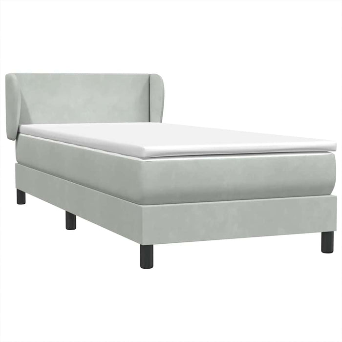 Pat box spring cu saltea, gri deschis, 80x210 cm, catifea WALTI