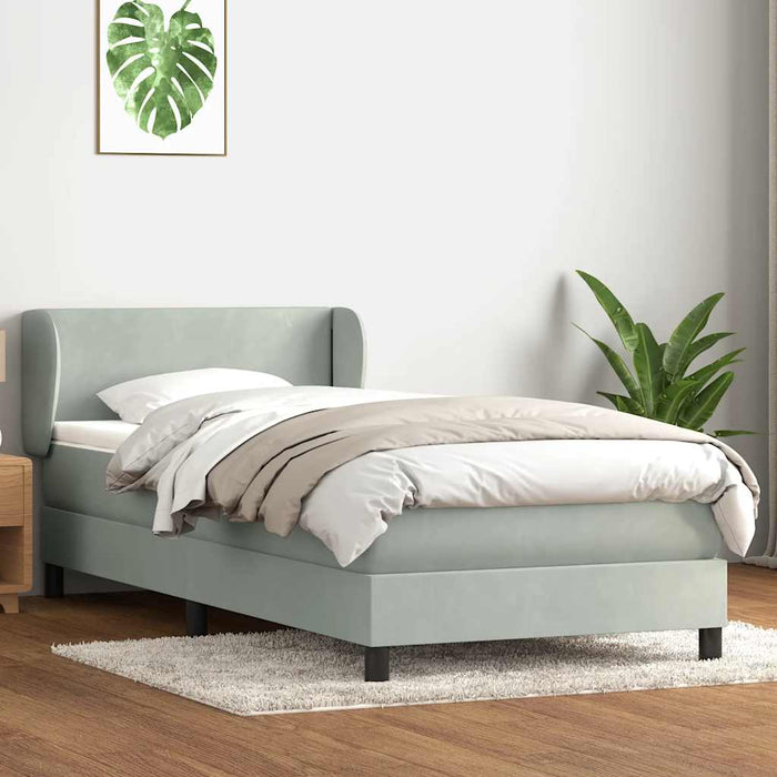 Pat box spring cu saltea, gri deschis, 80x210 cm, catifea WALTI