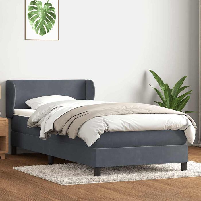 Pat box spring cu saltea, gri închis, 80x210 cm, catifea WALTI