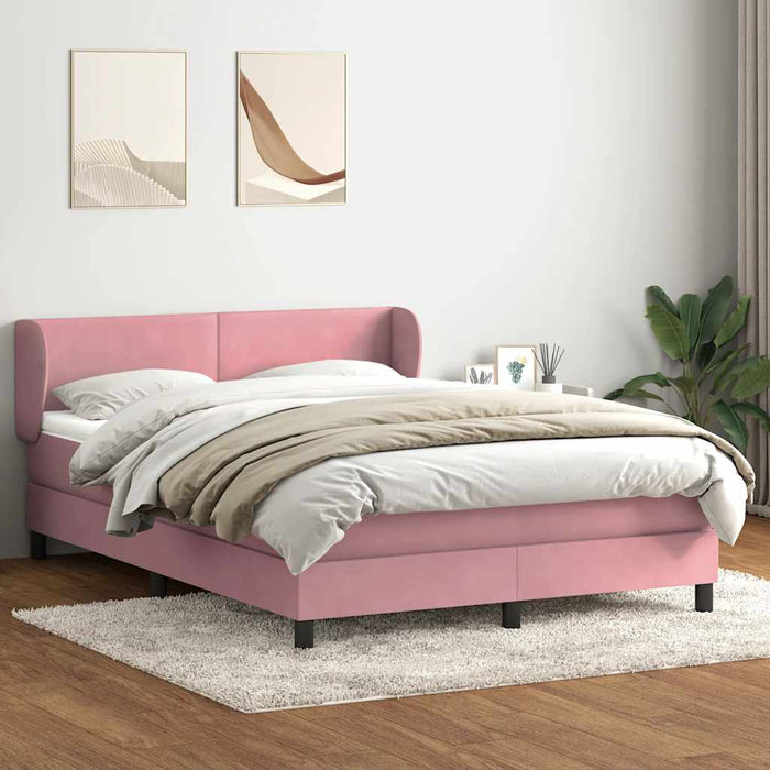 Pat box spring cu saltea, roz, 140x210 cm, catifea - WALTI WALTI